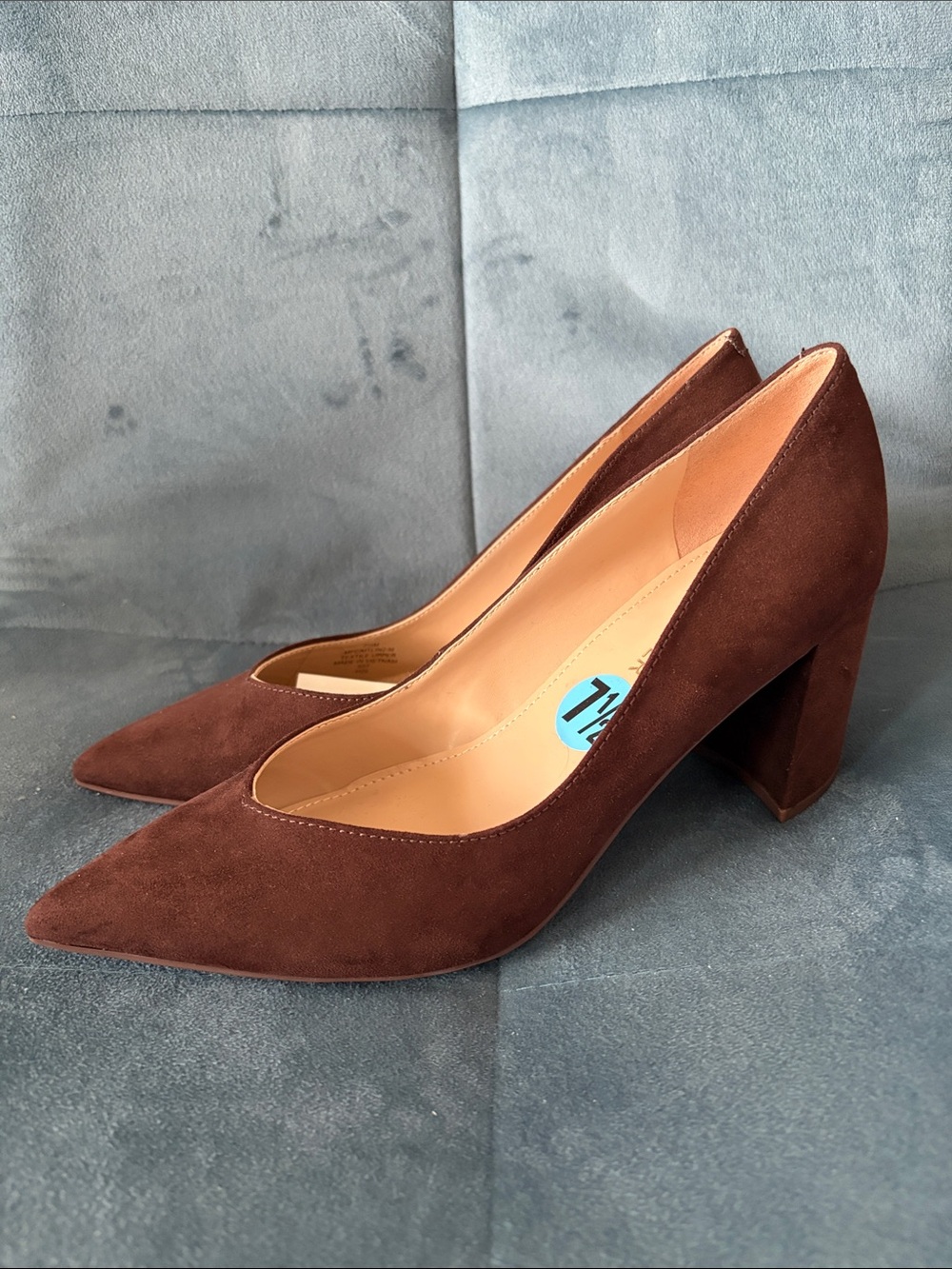 Marc Fisher Brown Suede Pointed Toe Block Heel Pumps